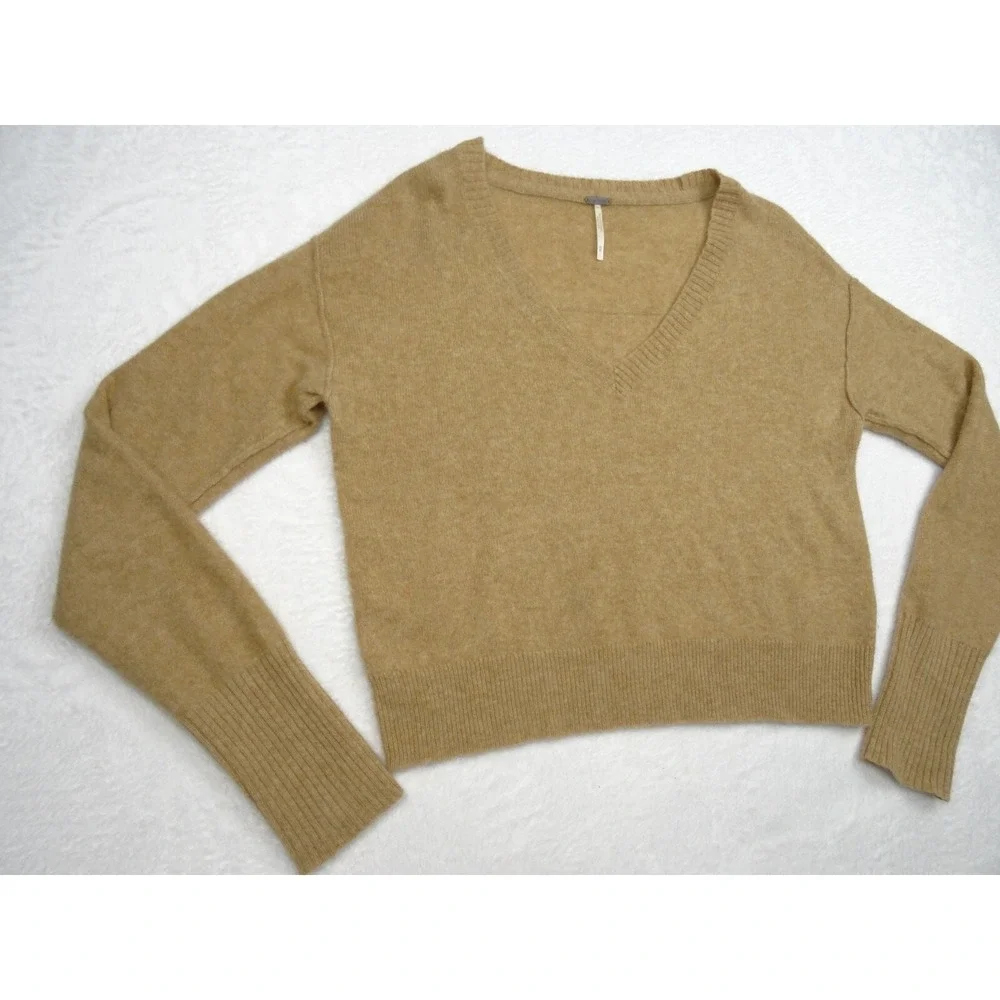 Free People Sweater Womens Size Medium Brown‎ Pullover 100% Cashmere Long Sleeve